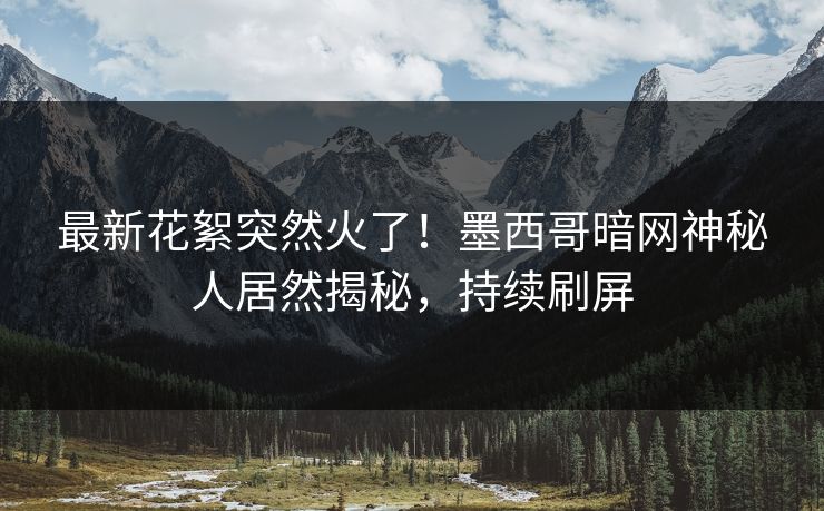 最新花絮突然火了！墨西哥暗网神秘人居然揭秘，持续刷屏
